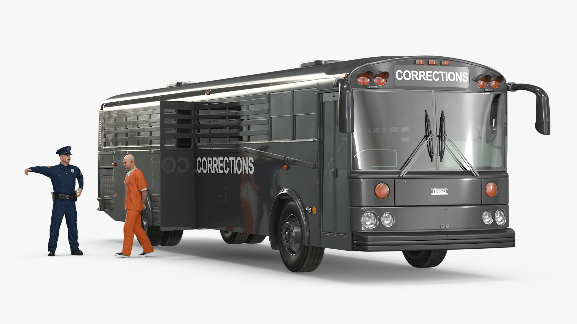 3D Prison Corrections Bus with Officer and Inmate