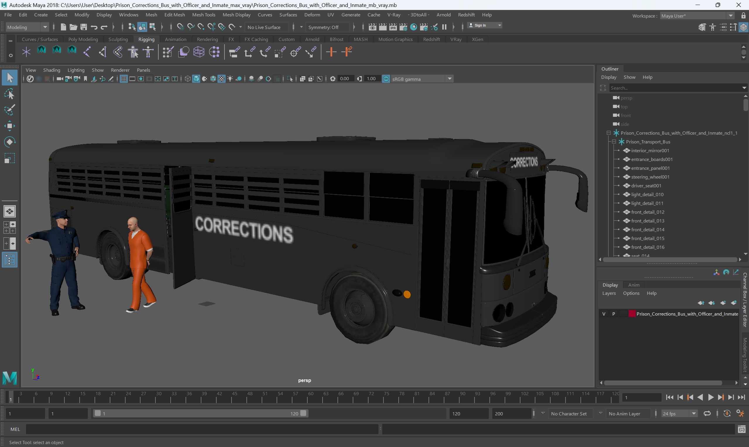 3D Prison Corrections Bus with Officer and Inmate