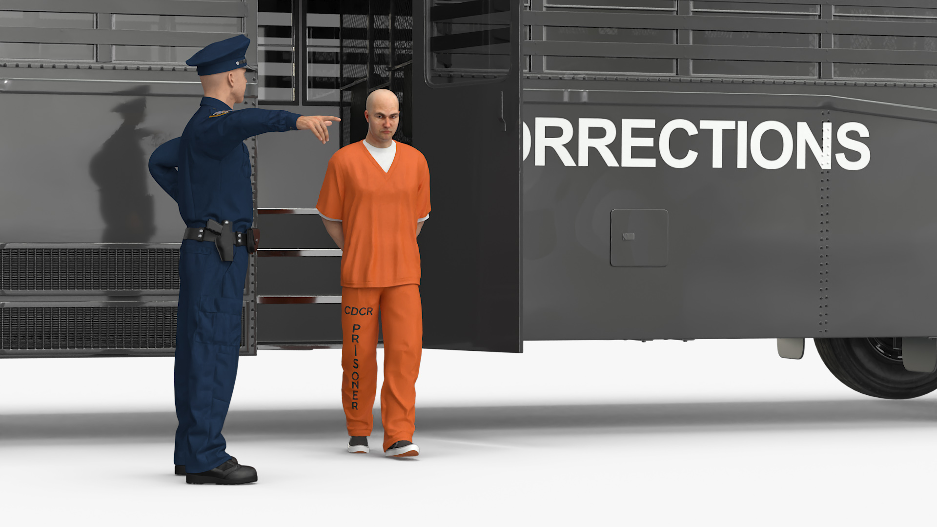 3D Prison Corrections Bus with Officer and Inmate