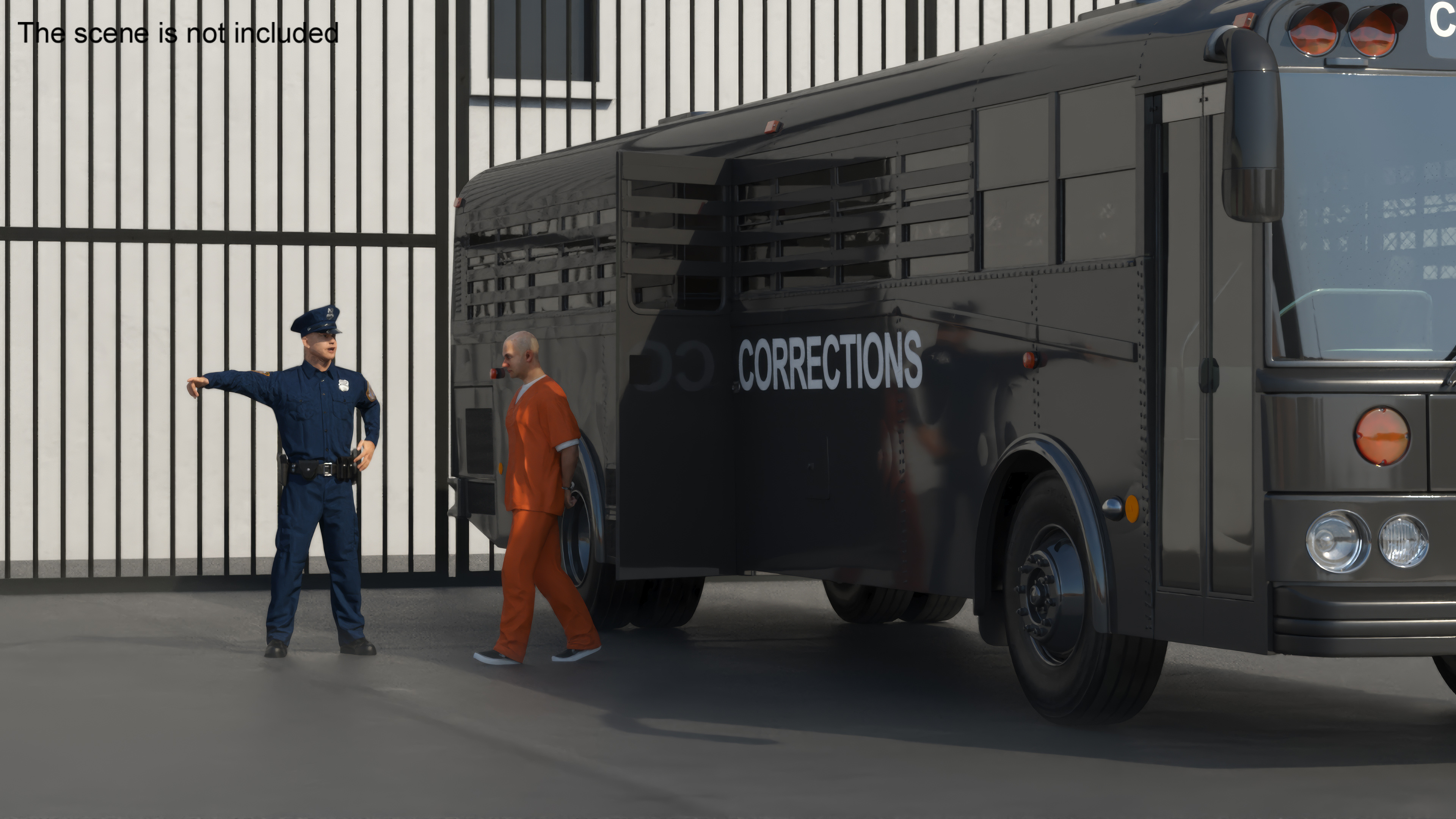 3D Prison Corrections Bus with Officer and Inmate