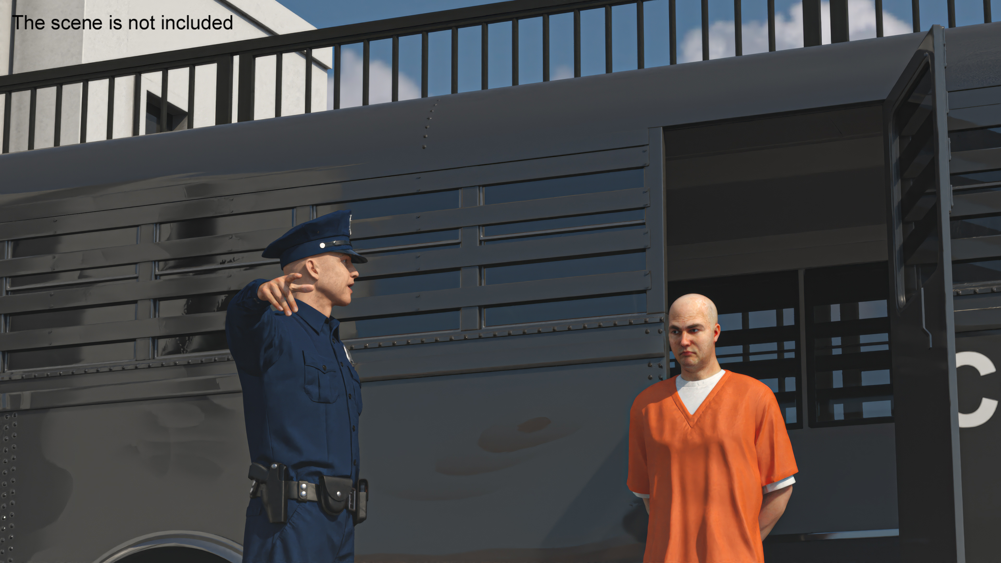 3D Prison Corrections Bus with Officer and Inmate