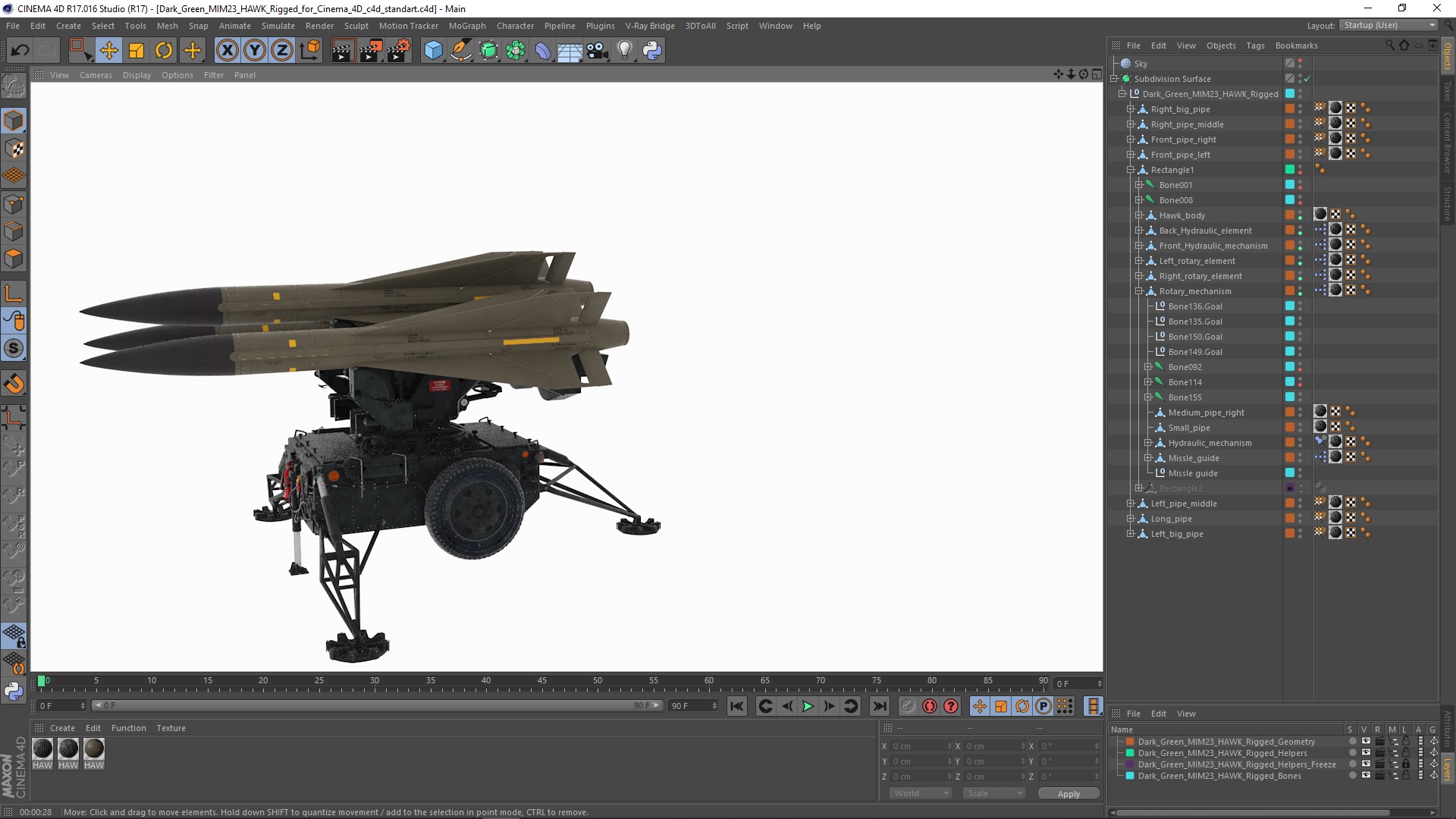 Dark Green MIM23 HAWK Rigged for Cinema 4D 3D