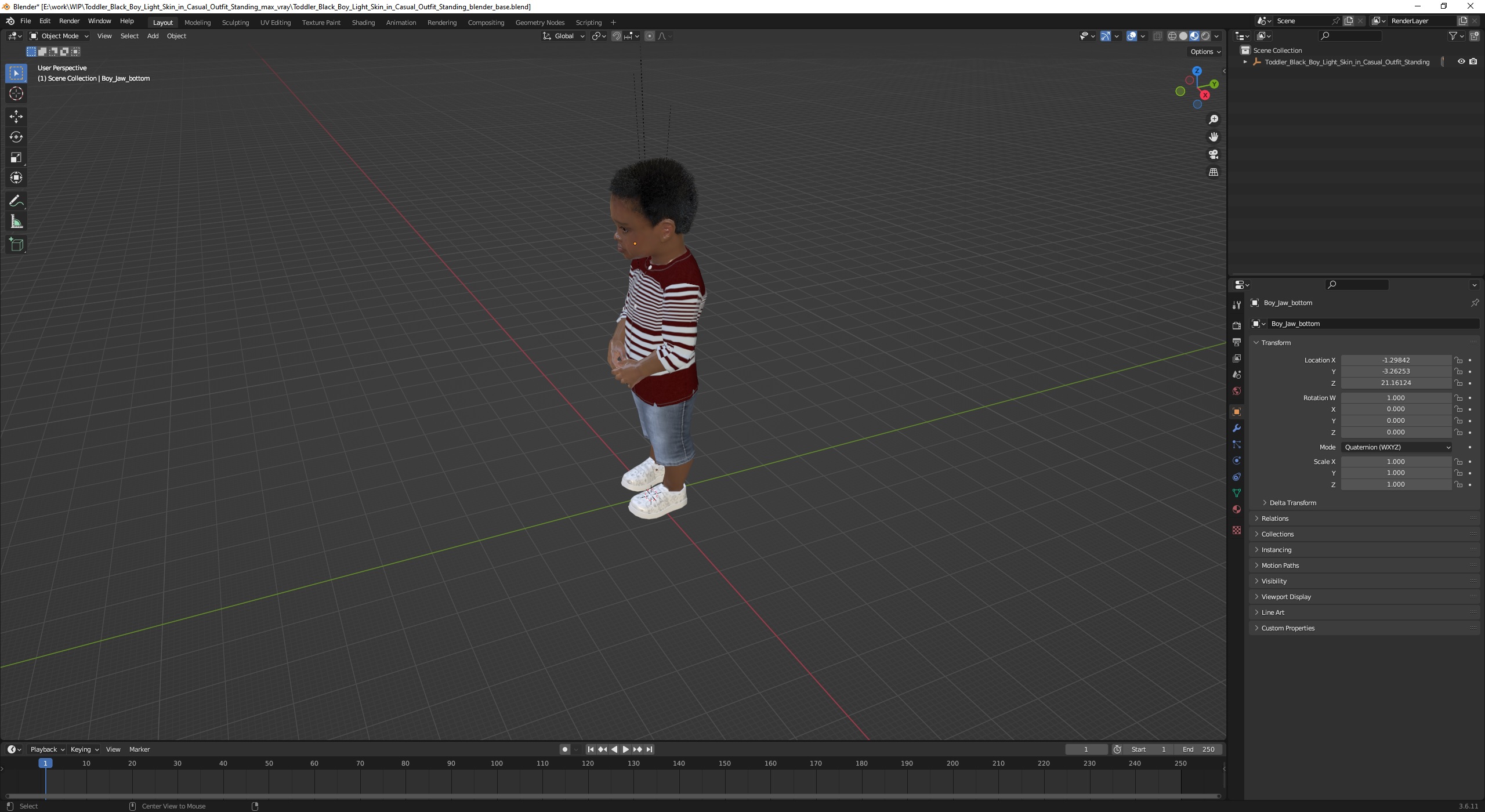 Toddler Black Boy Light Skin in Casual Outfit Standing 3D model