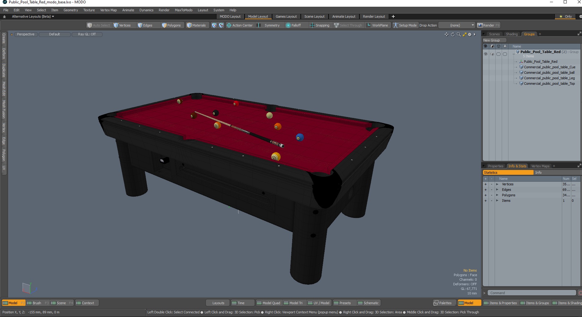 3D Public Pool Table Red