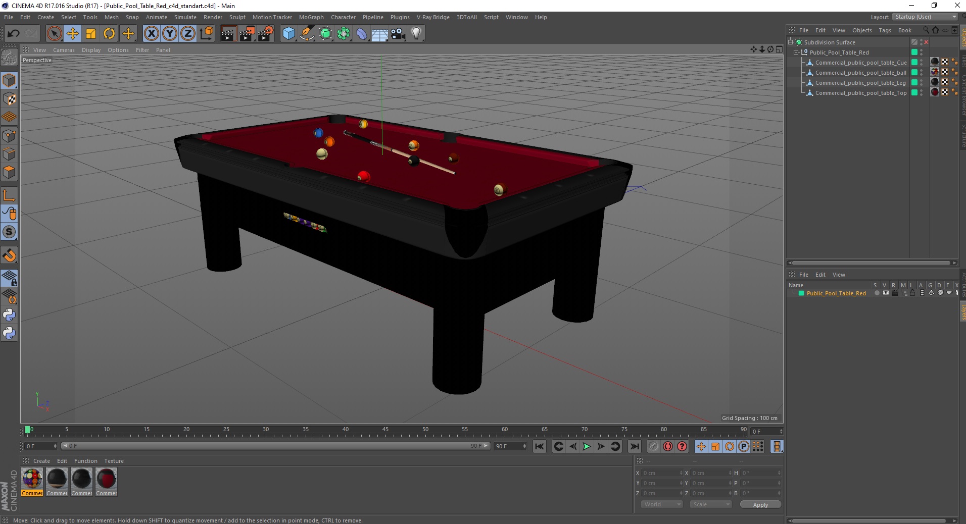 3D Public Pool Table Red