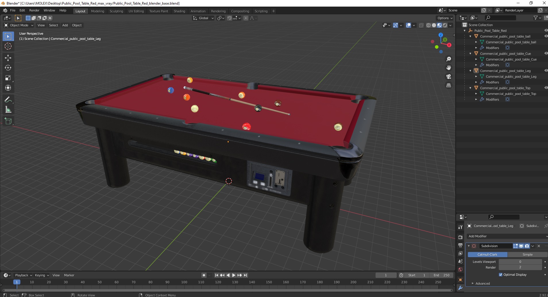 3D Public Pool Table Red