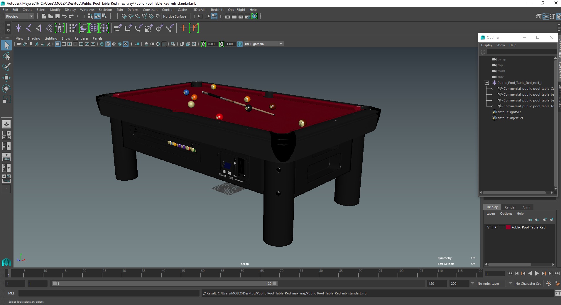 3D Public Pool Table Red