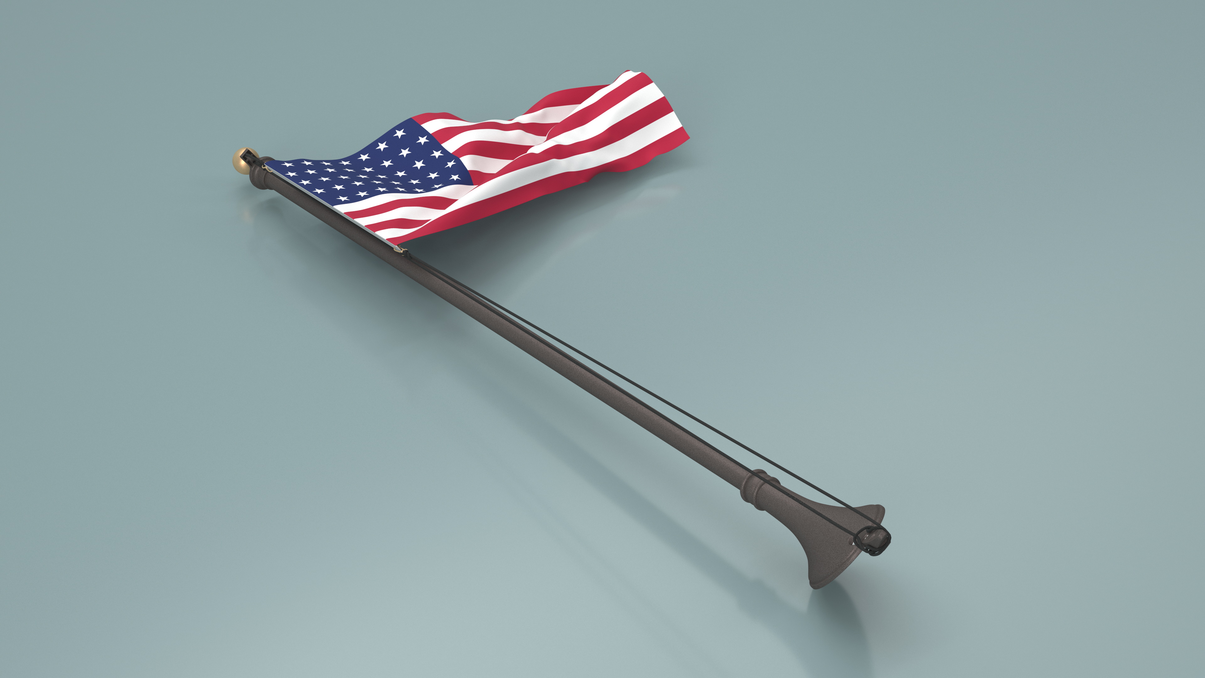 3D USA Flag on Wall Pole