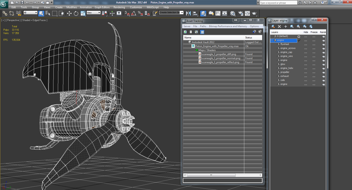 3D Piston Engine with Propeller model