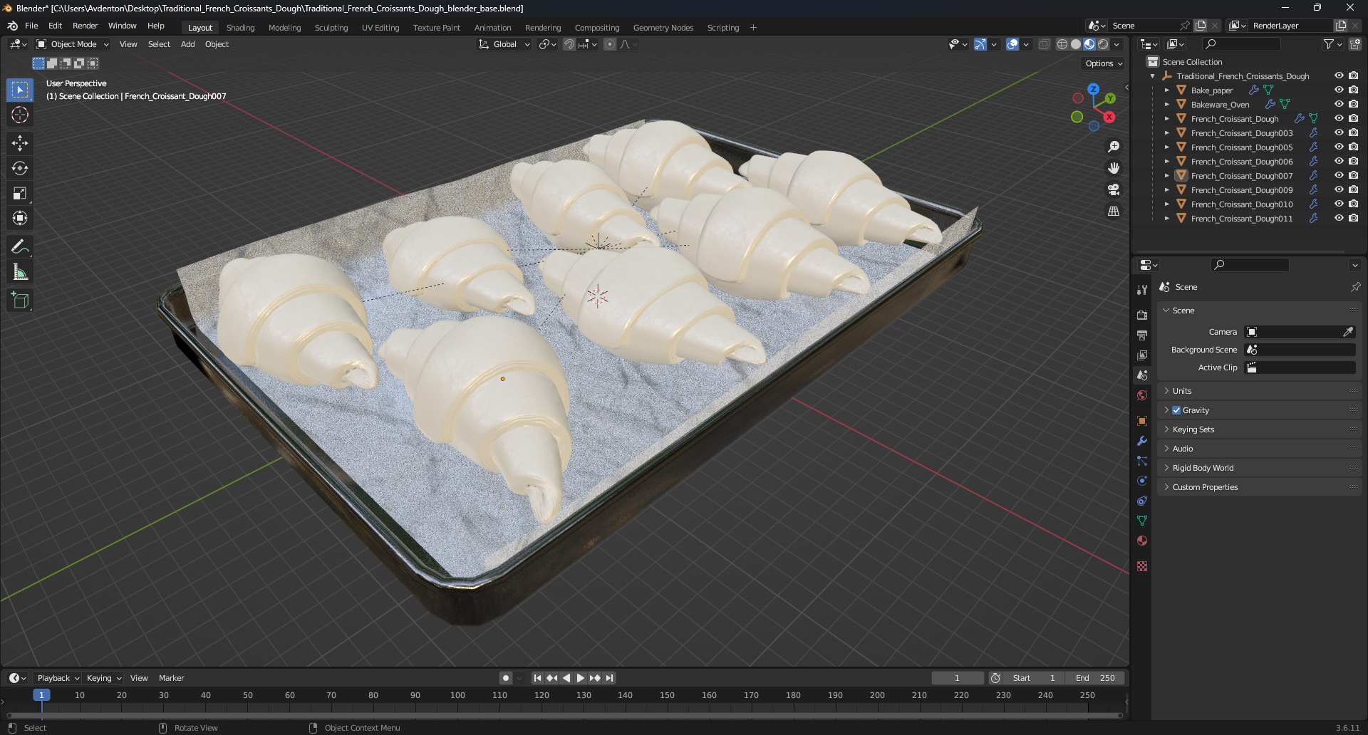 3D model Traditional French Croissants Dough