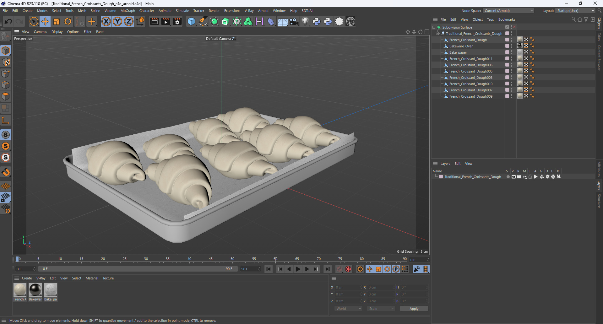 3D model Traditional French Croissants Dough