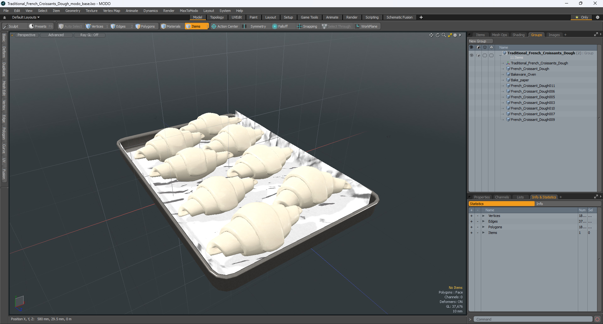 3D model Traditional French Croissants Dough