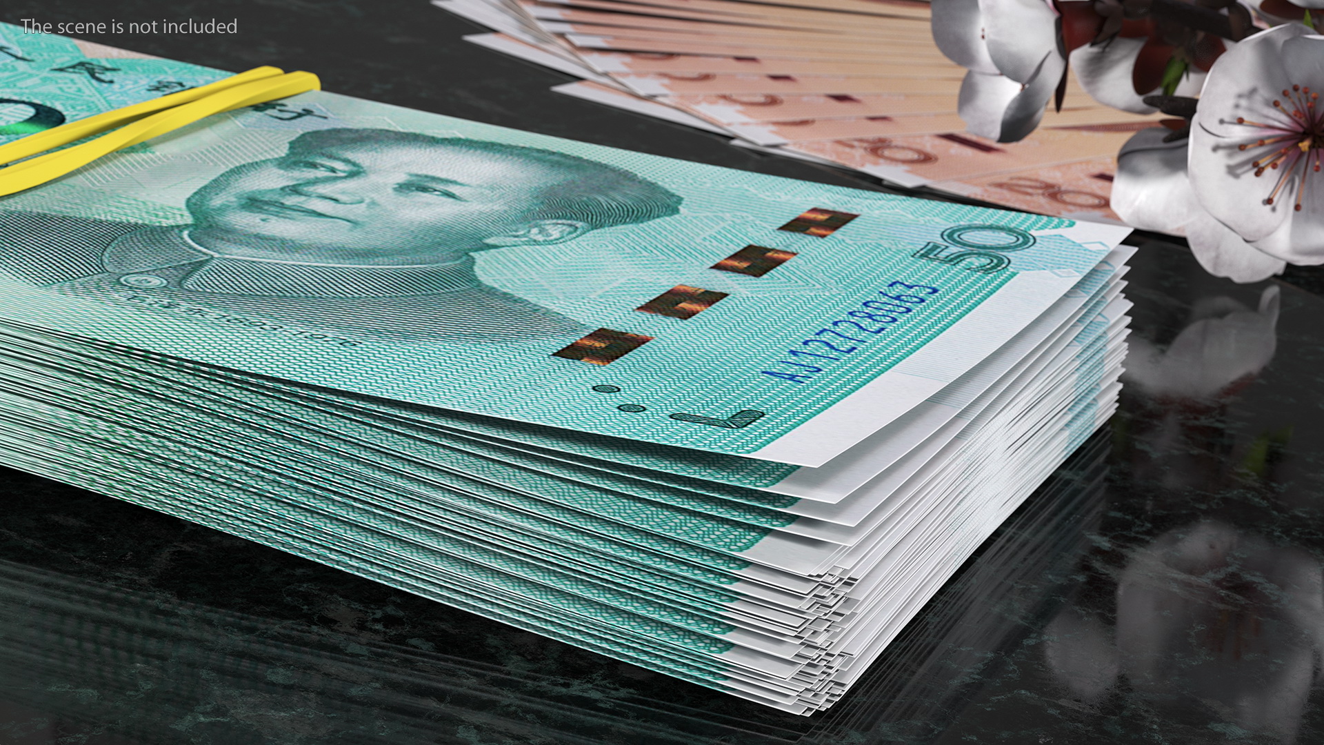 Stack of Chinese 50 Yuan 2019 Banknotes 3D model