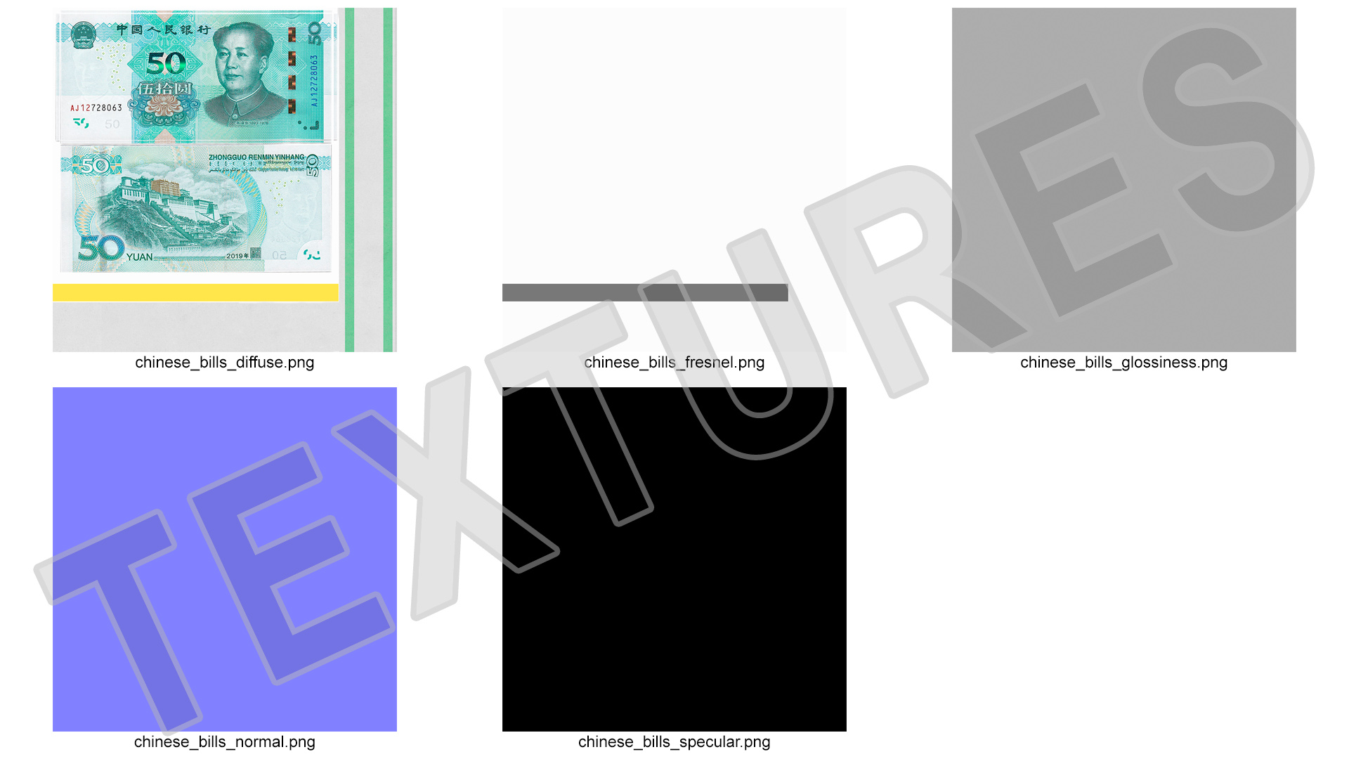 Stack of Chinese 50 Yuan 2019 Banknotes 3D model