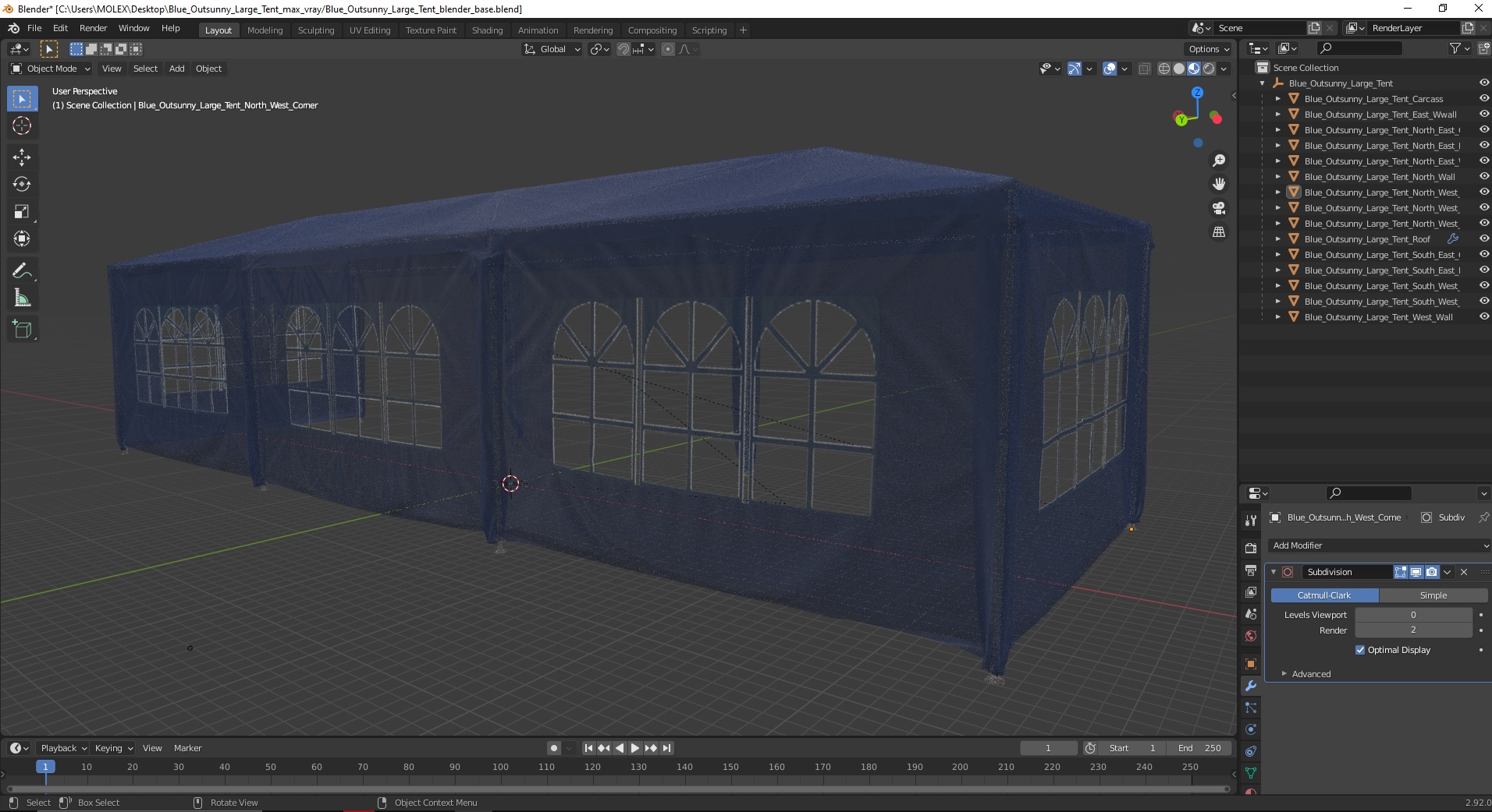 Blue Outsunny Large Tent 3D model