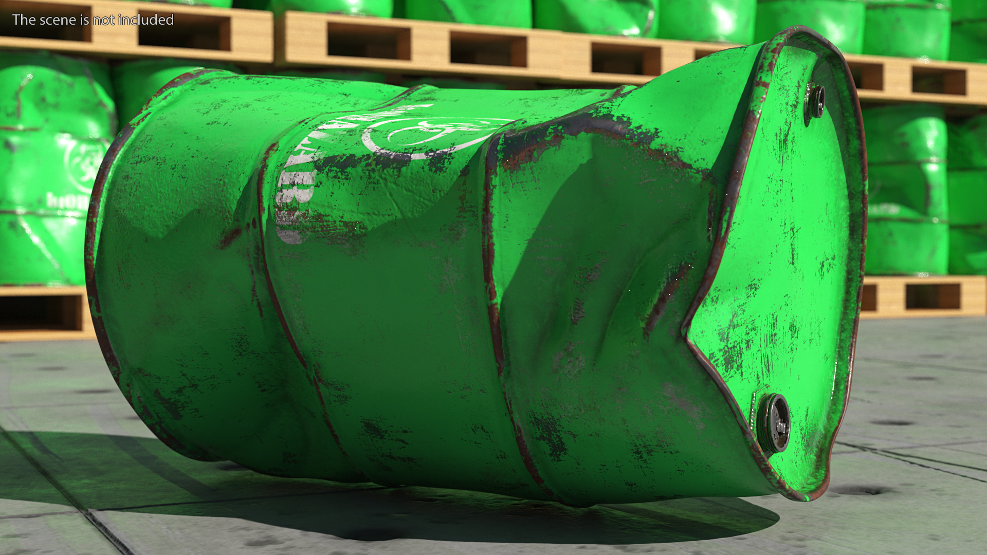 3D Damaged Biohazard Toxic Waste Barrel