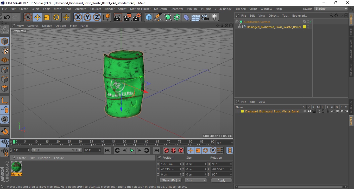 3D Damaged Biohazard Toxic Waste Barrel