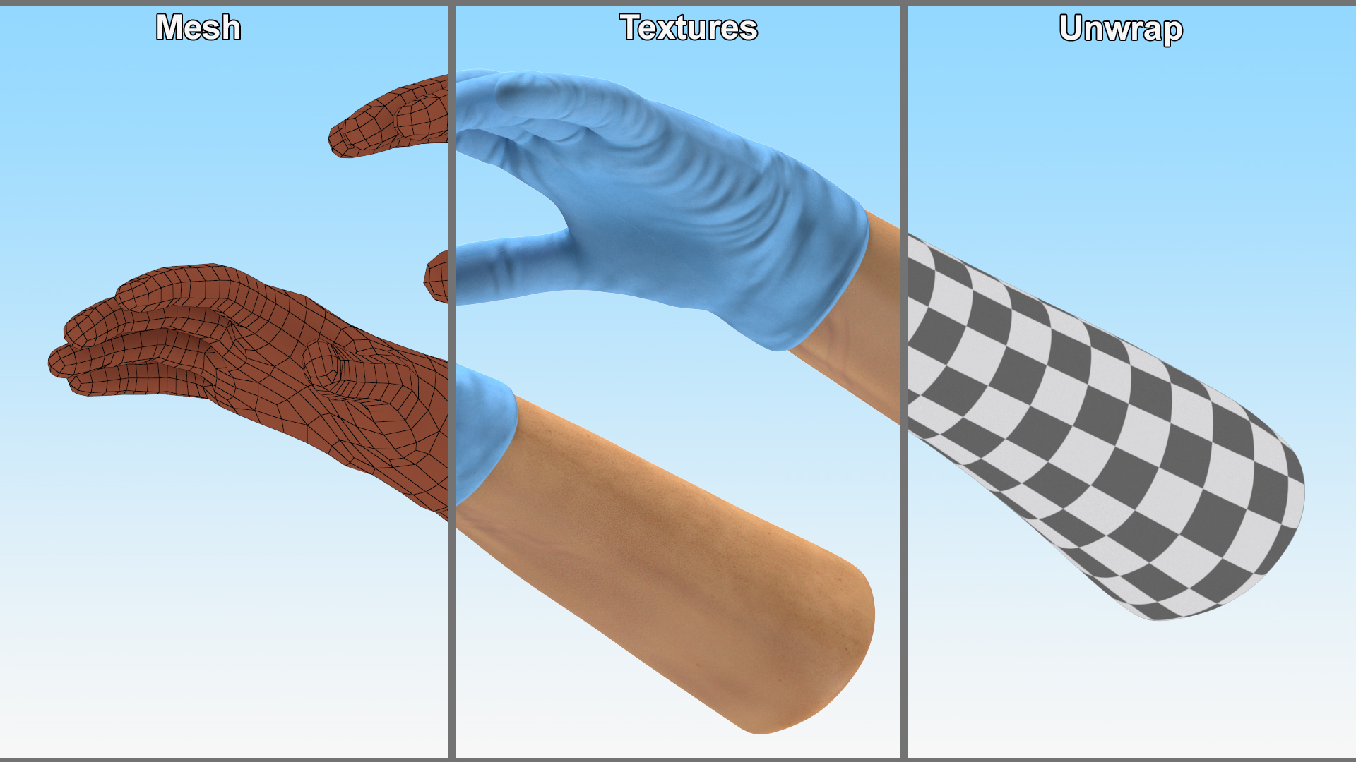 Hands in Medical Protective Gloves 3D model