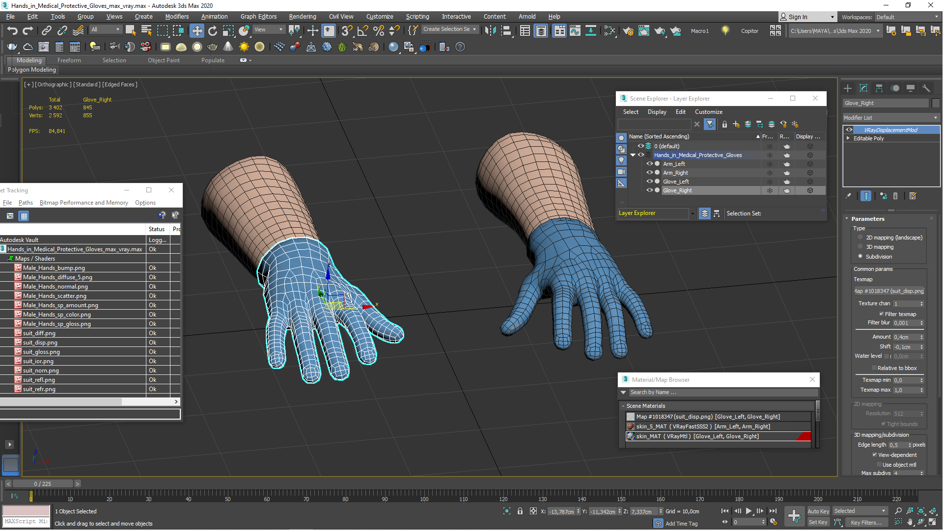 Hands in Medical Protective Gloves 3D model