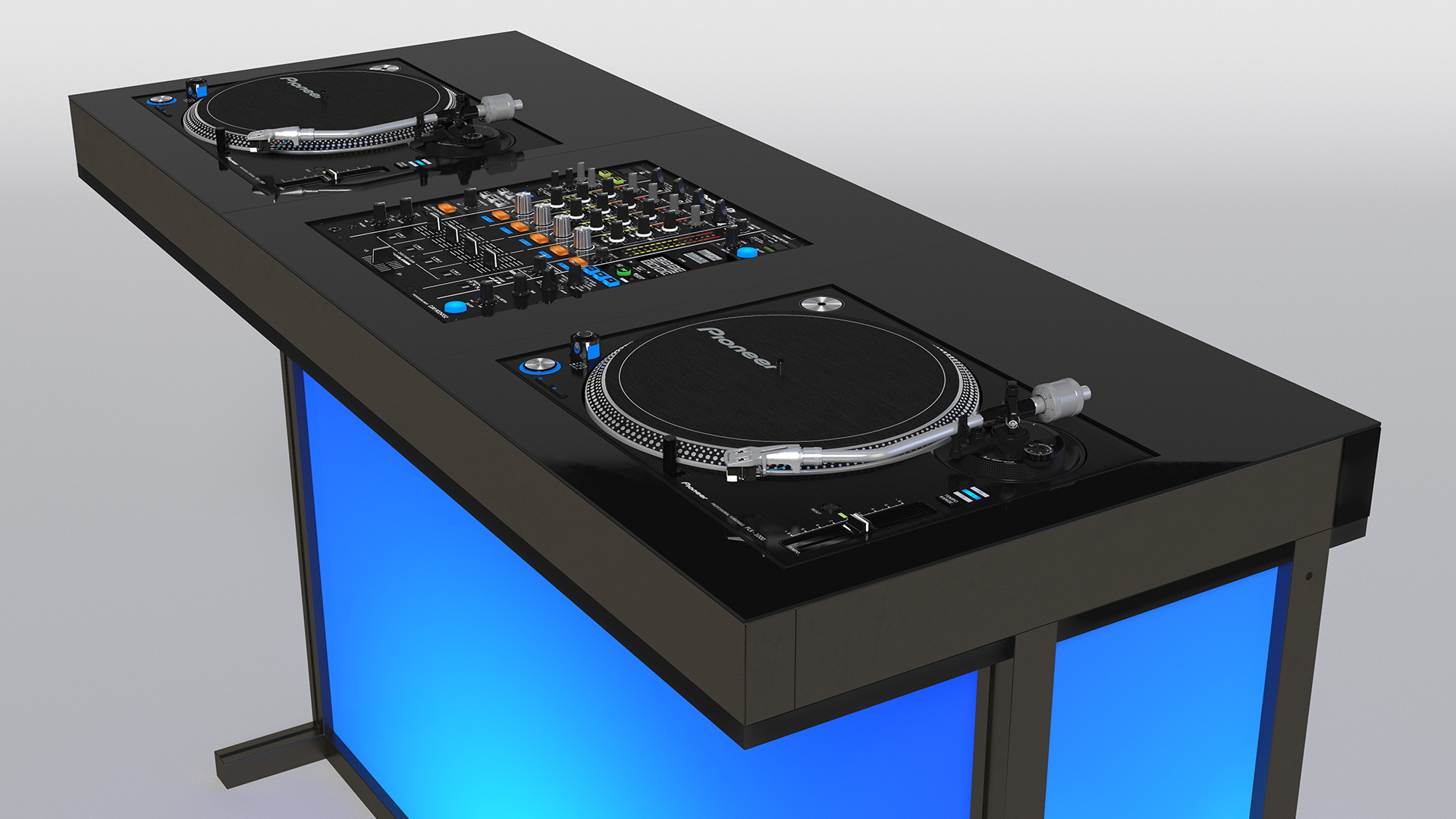 3D DJ Console with Mixer and Blue Illumination model