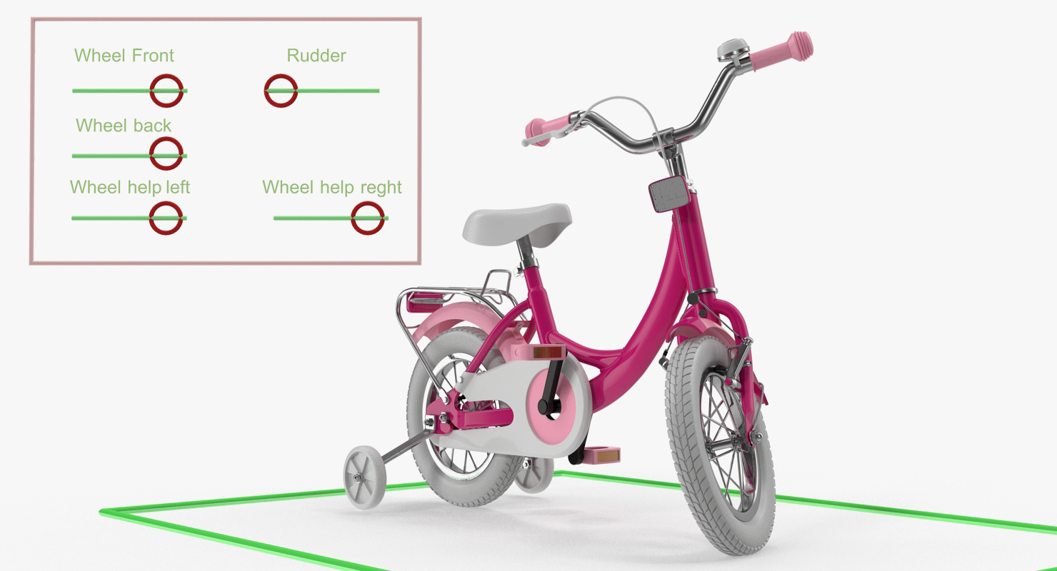 3D Girls Kids Bike with Training Wheels Rigged model