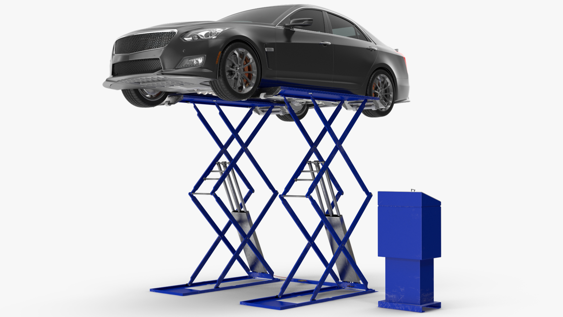 3D model Automotive Scissor Lift and Sedan Rigged