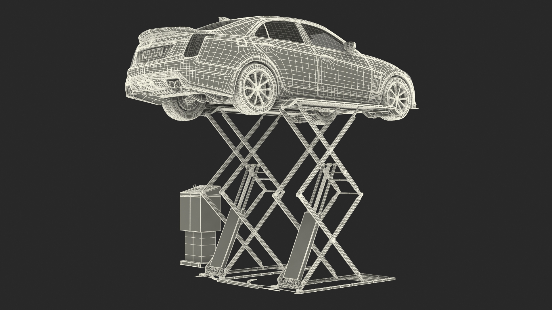 3D model Automotive Scissor Lift and Sedan Rigged