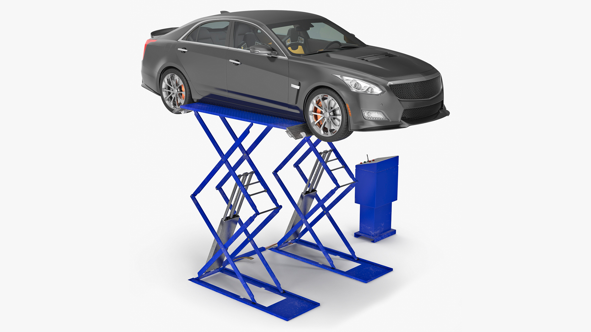 3D model Automotive Scissor Lift and Sedan Rigged