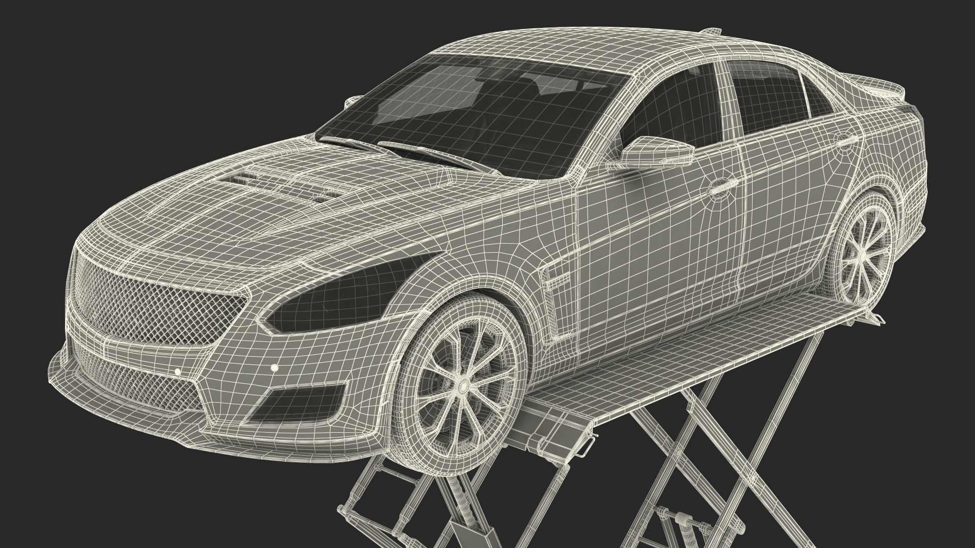 3D model Automotive Scissor Lift and Sedan Rigged