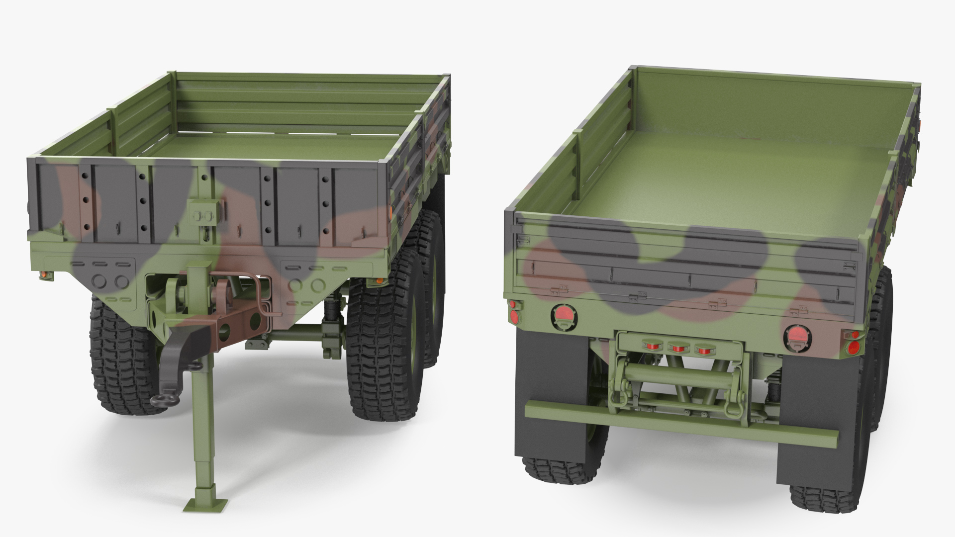 Military Drop Side Cargo Trailer M1095 Camouflage 3D model