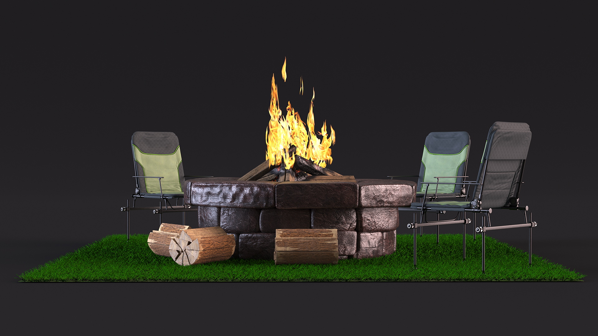 3D model Outdoor Bonfire with Camping Chairs