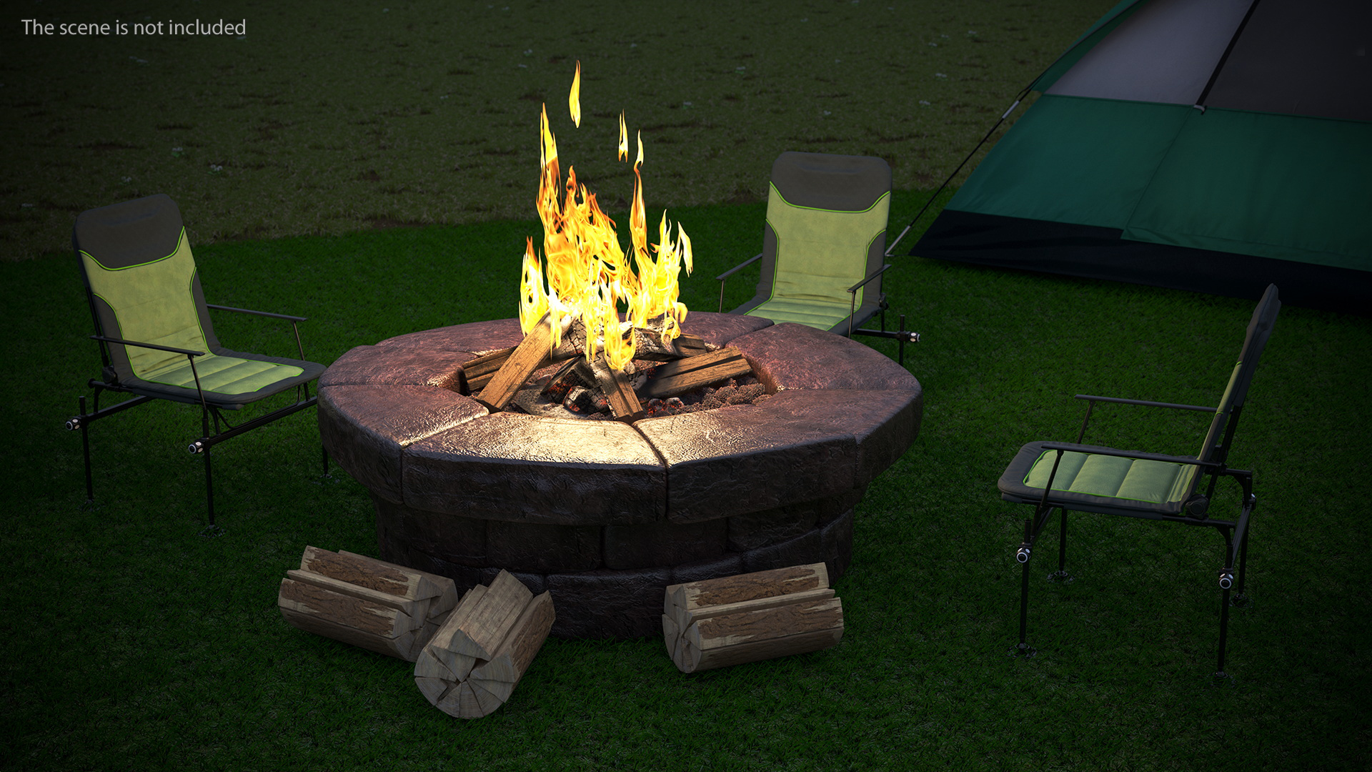 3D model Outdoor Bonfire with Camping Chairs