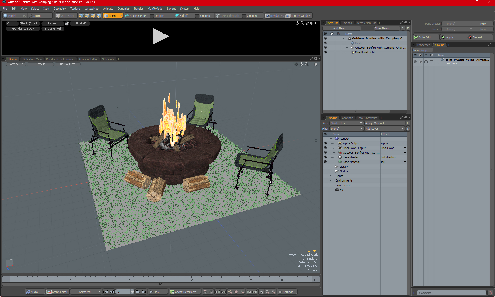 3D model Outdoor Bonfire with Camping Chairs