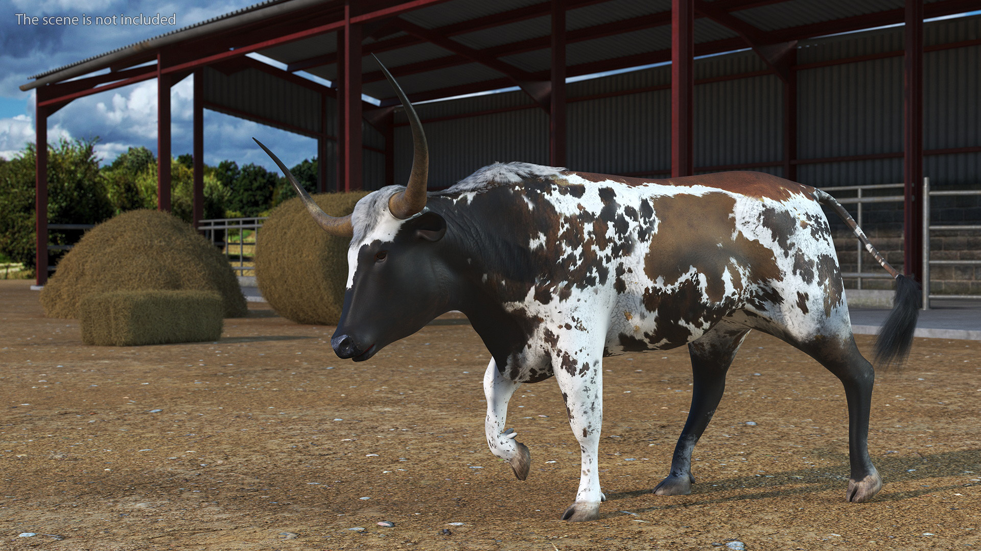 3D model Mottled Brown Longhorn Bull Walking Pose