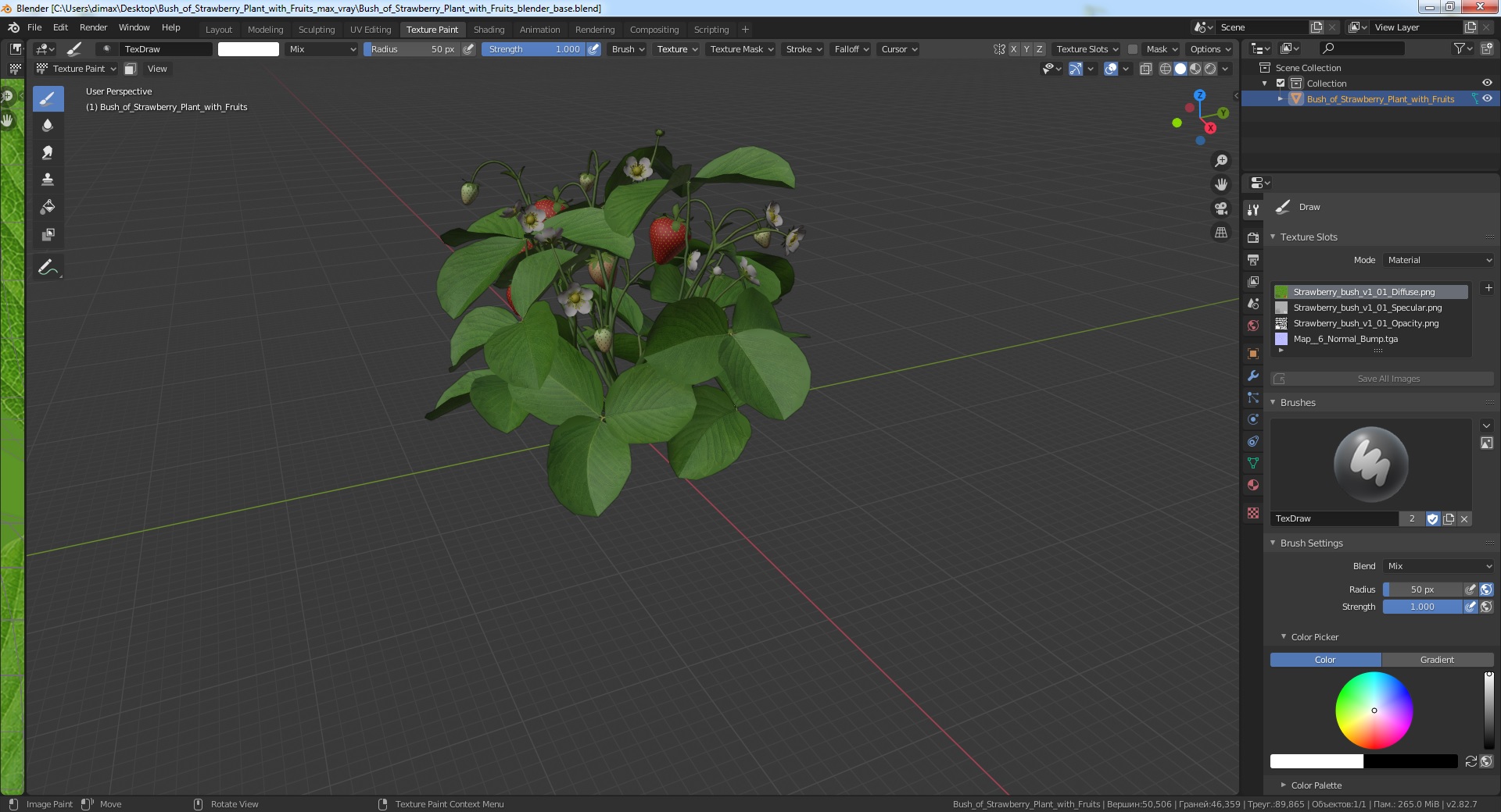 3D Bush of Strawberry Plant with Fruits