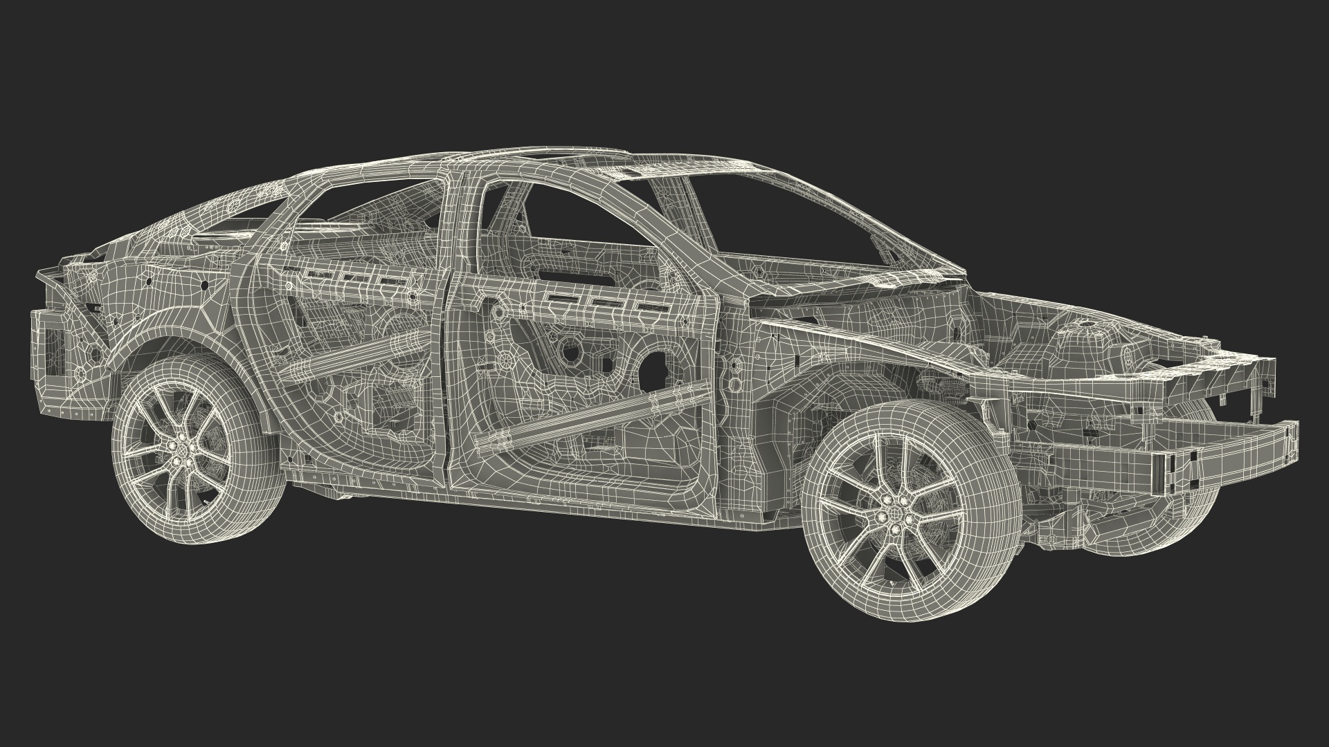 3D Car Frame with Suspension and Wheels