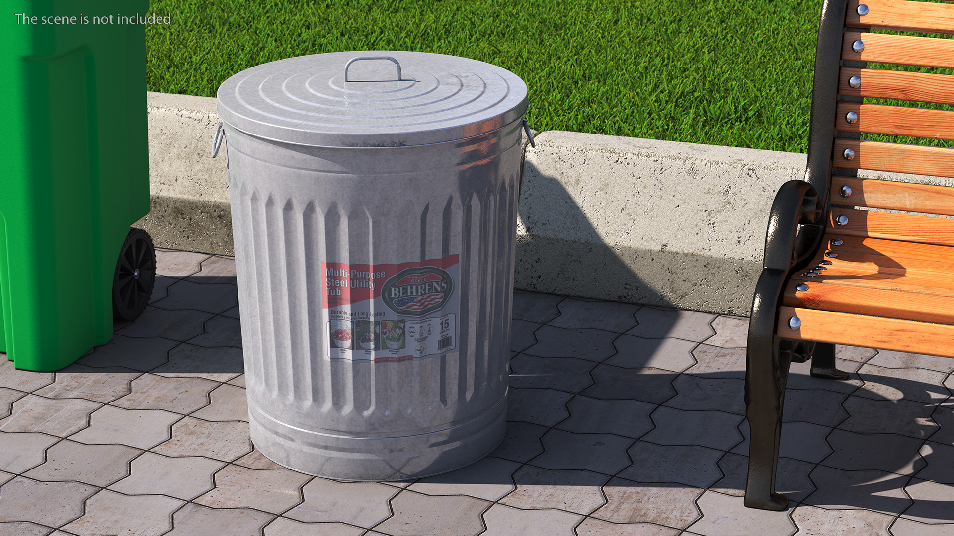 3D Galvanized Steel Trash Can