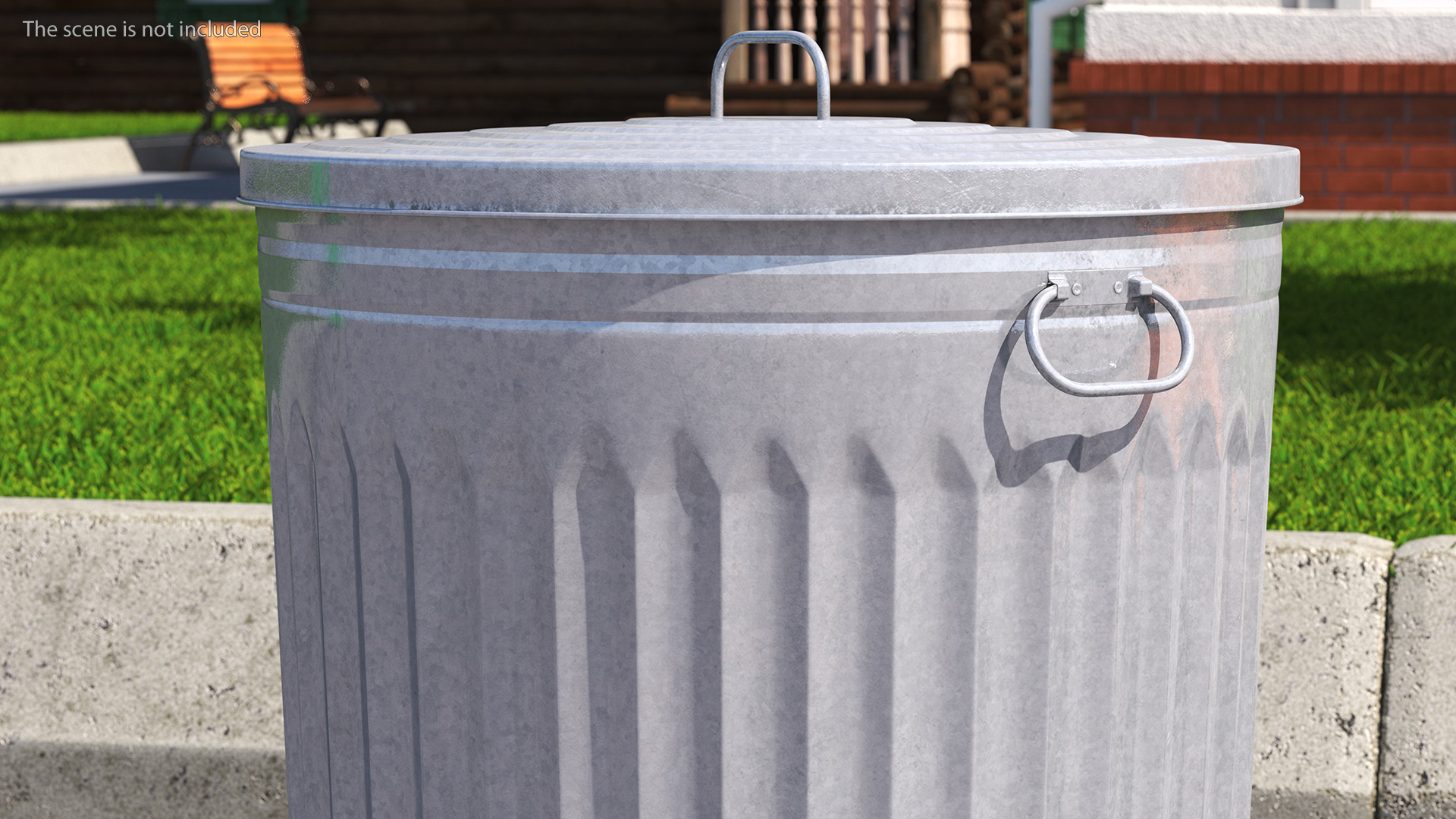 3D Galvanized Steel Trash Can