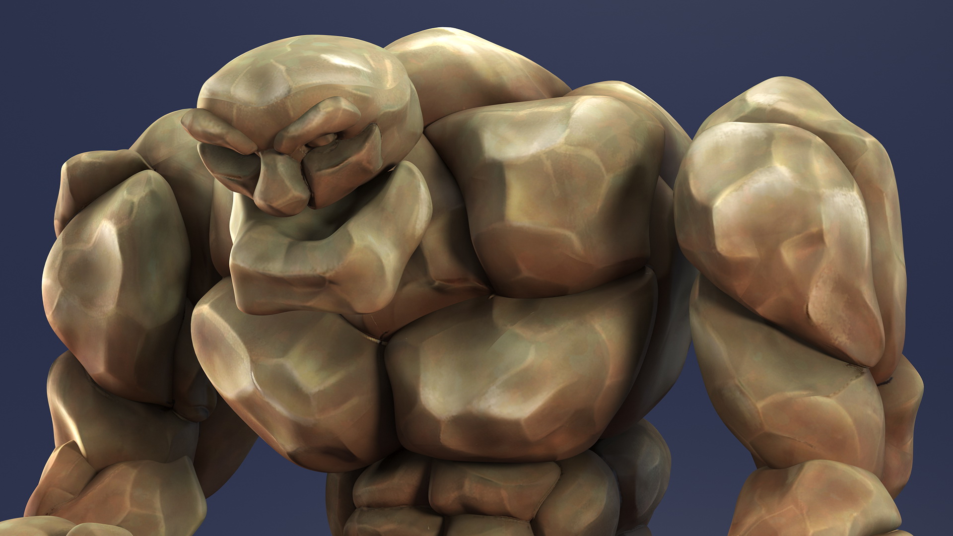 3D model Brown Stone Golem Character Walking Pose