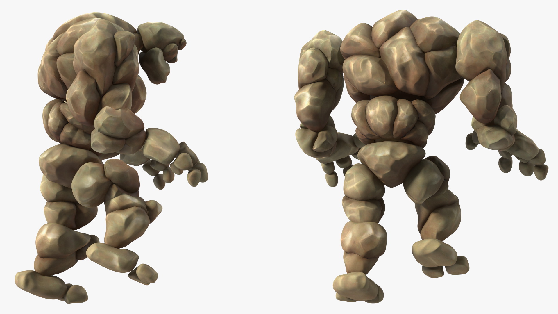 3D model Brown Stone Golem Character Walking Pose