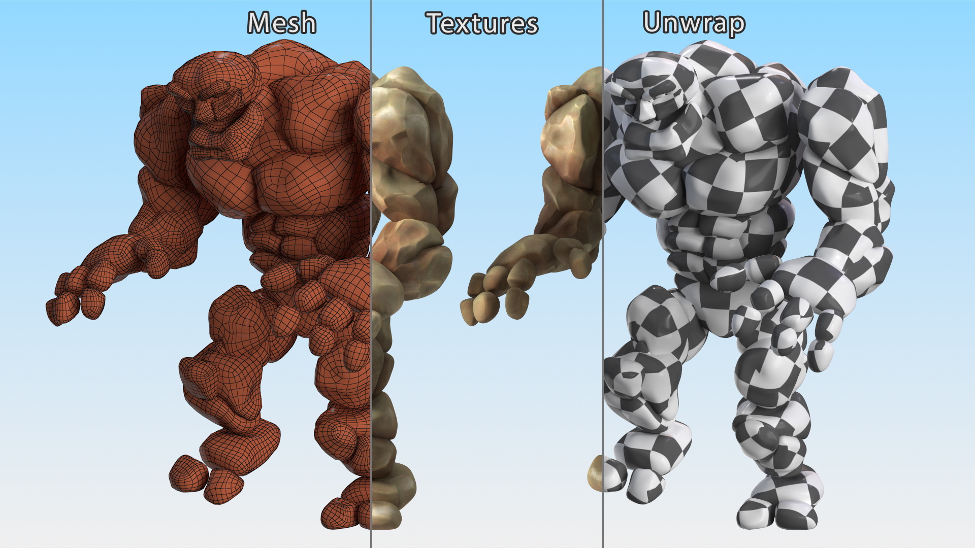 3D model Brown Stone Golem Character Walking Pose