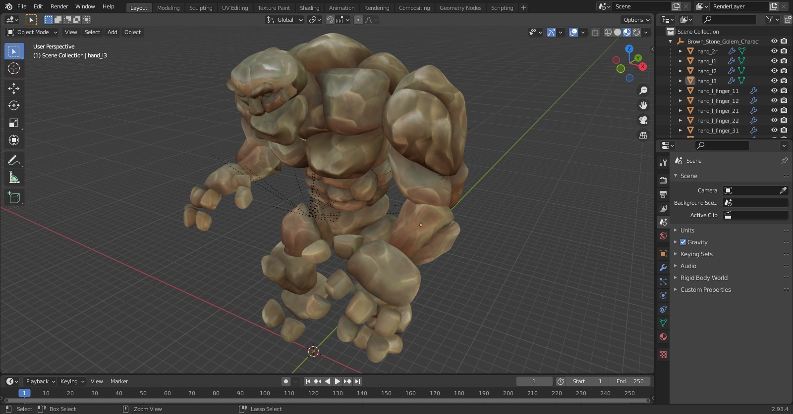 3D model Brown Stone Golem Character Walking Pose