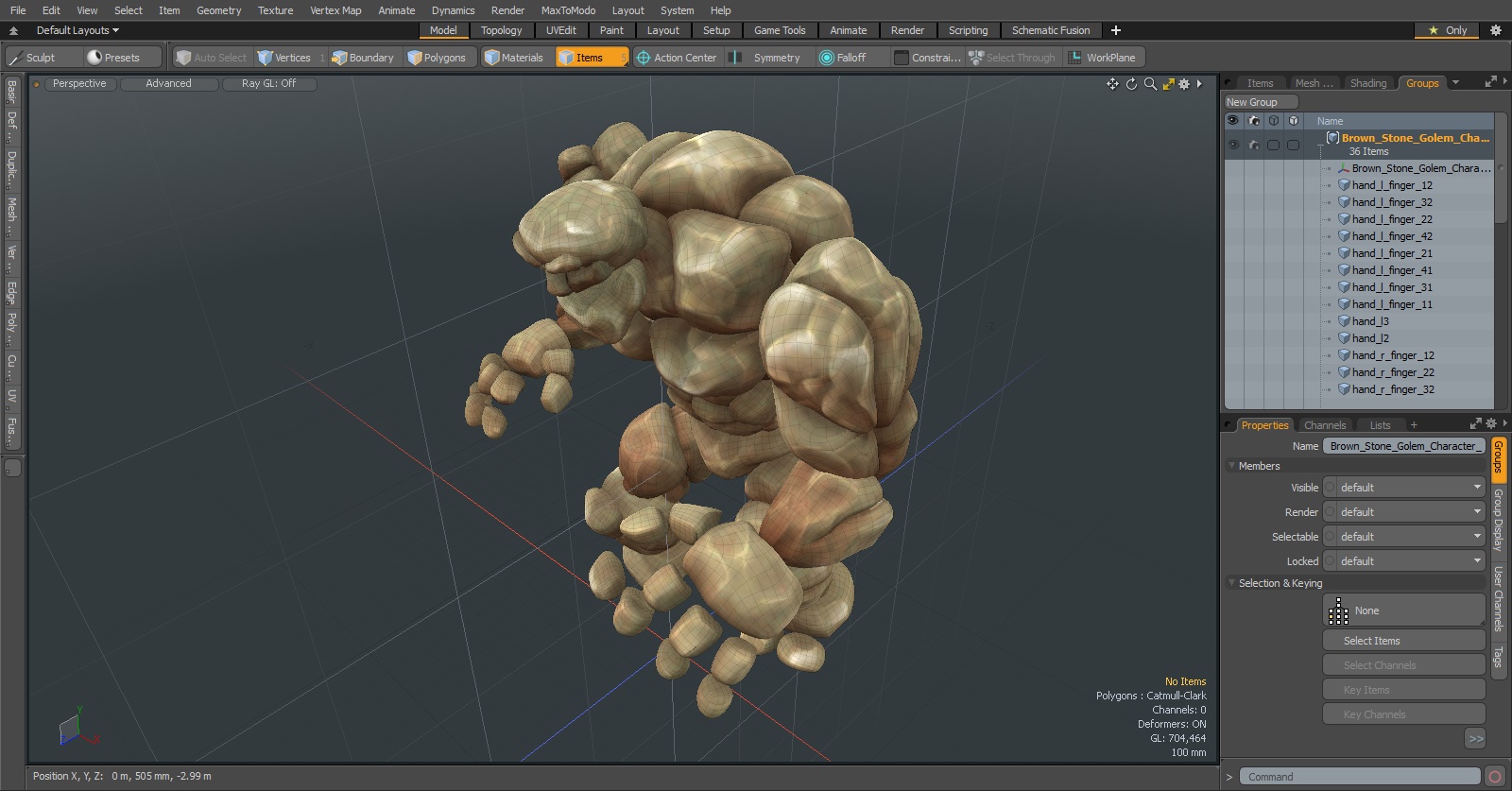 3D model Brown Stone Golem Character Walking Pose