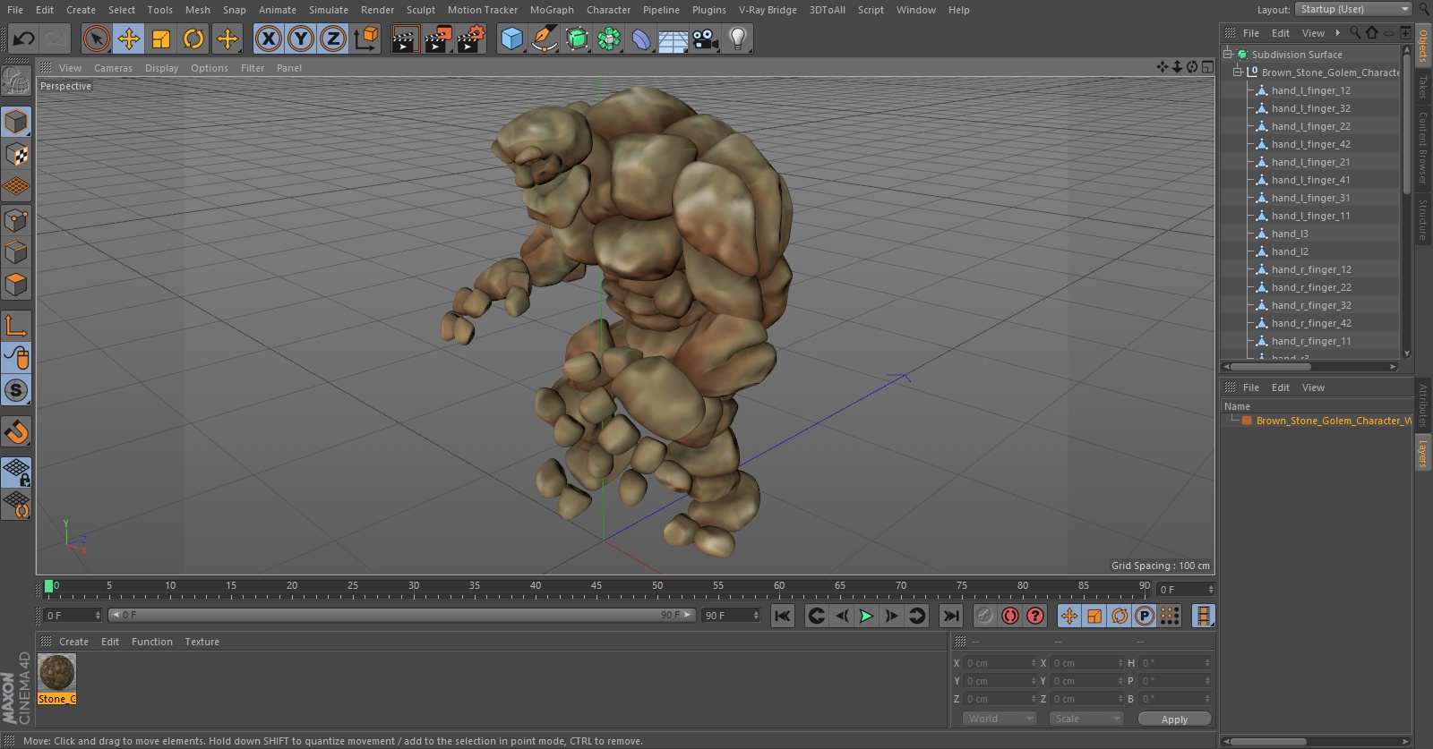 3D model Brown Stone Golem Character Walking Pose