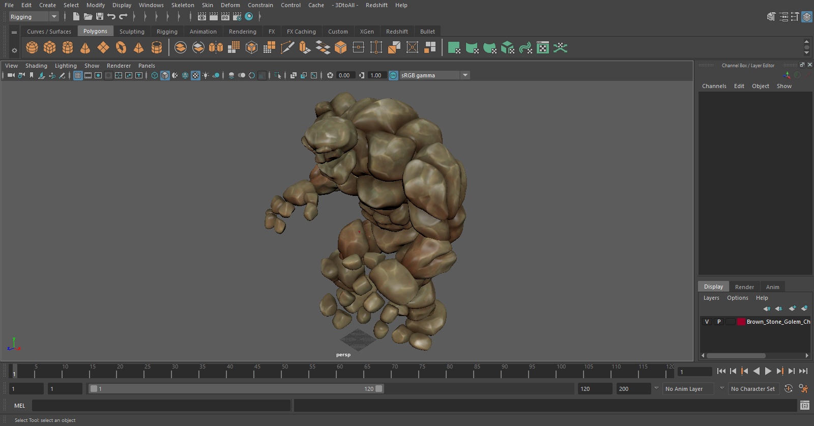 3D model Brown Stone Golem Character Walking Pose