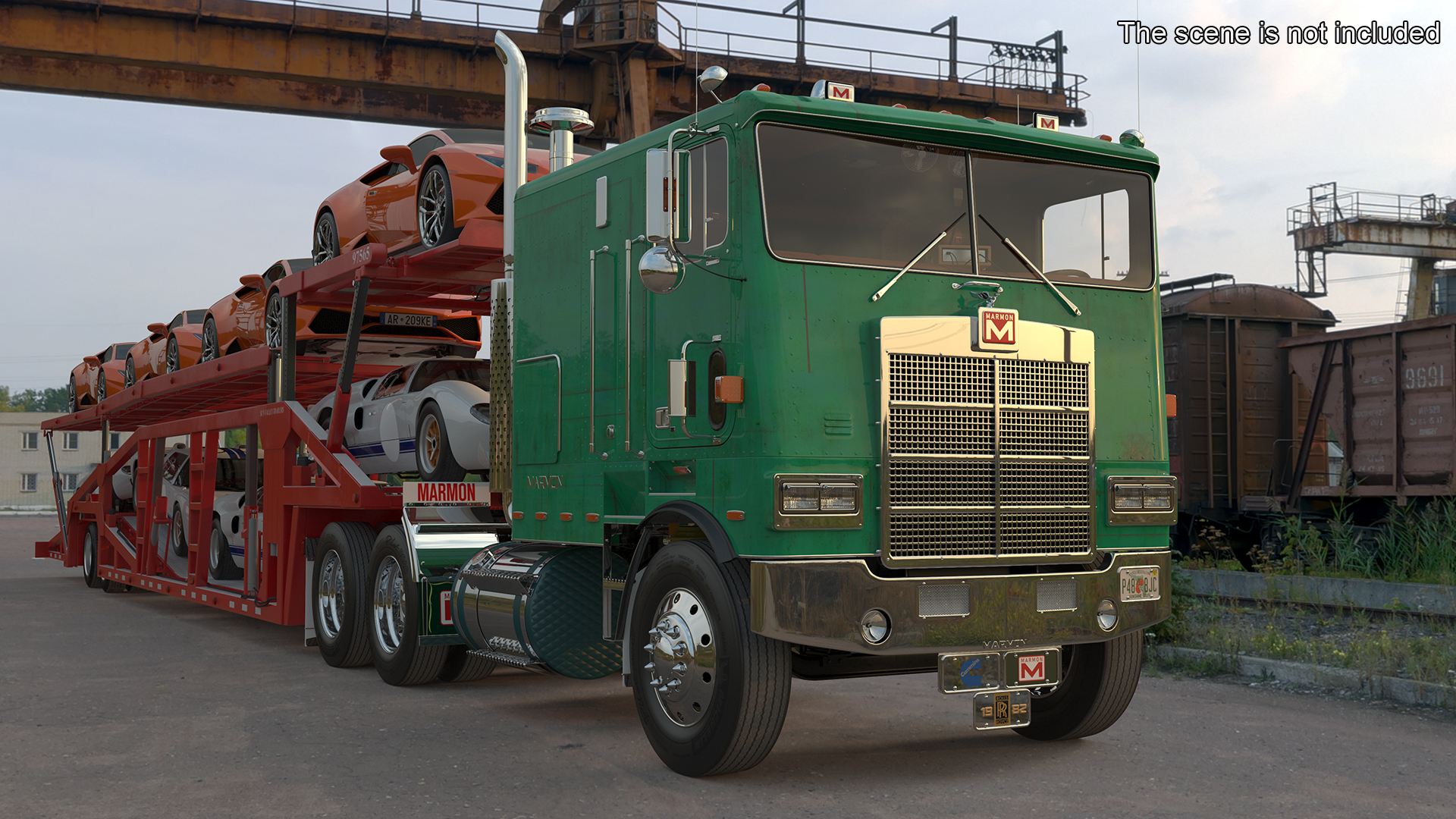 3D Marmon Truck with Car Carrier Loaded Cars