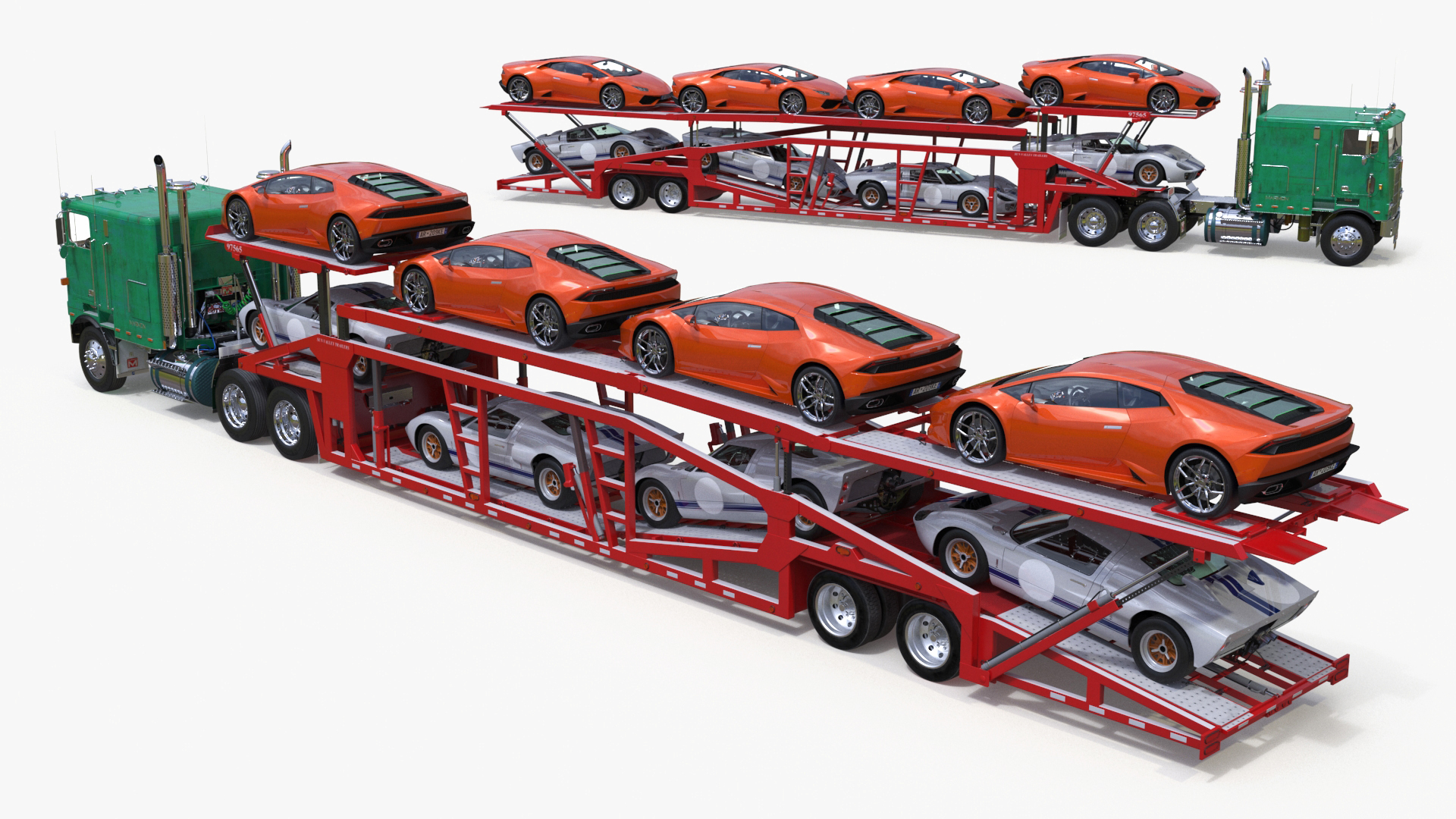 3D Marmon Truck with Car Carrier Loaded Cars