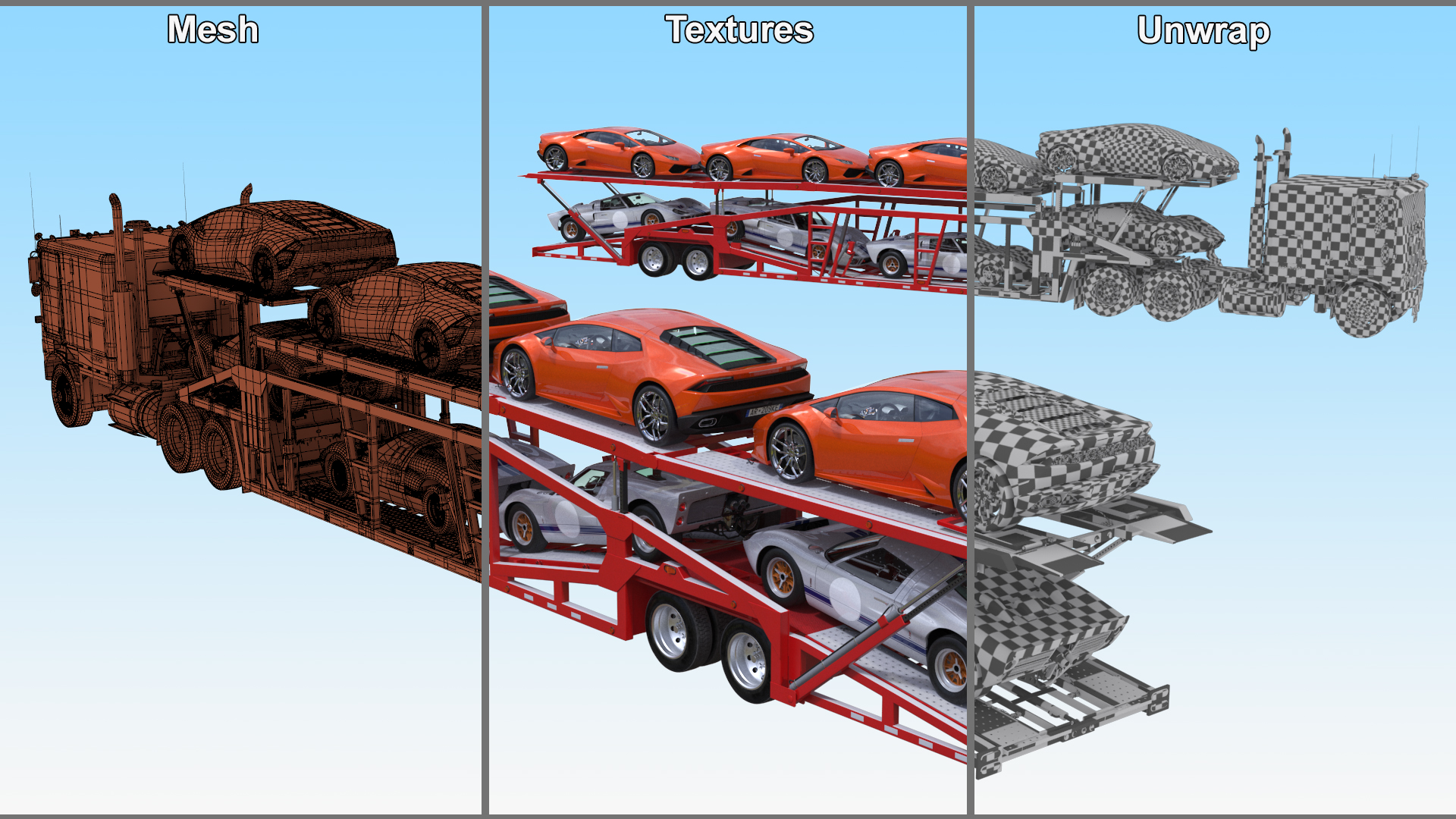 3D Marmon Truck with Car Carrier Loaded Cars