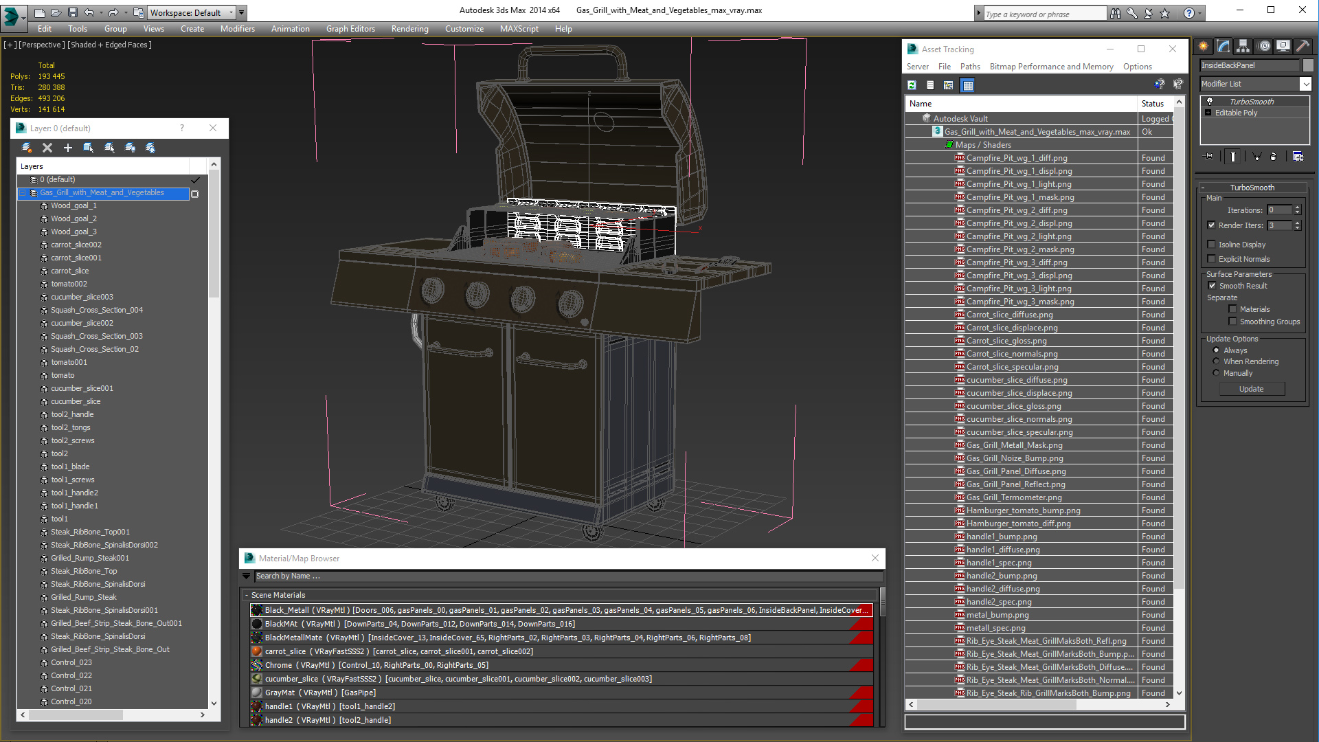 Gas Grill with Meat and Vegetables 3D model