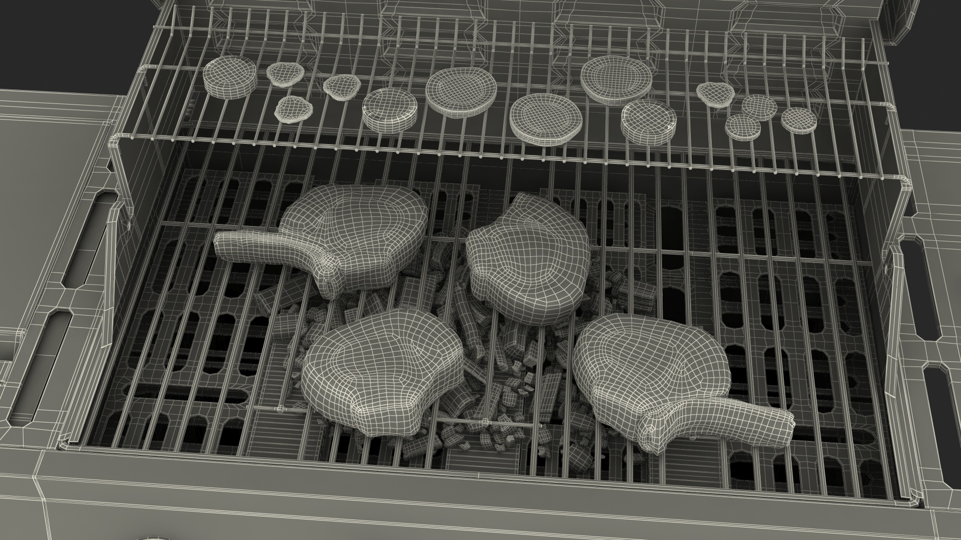 Gas Grill with Meat and Vegetables 3D model